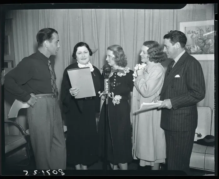 Framed Print : Bette Davis and Humphrey Bogart With Others at Radio Broadcast Framed Print : Bette Davis and Humphrey Bogart With Others at Radio Broadcast