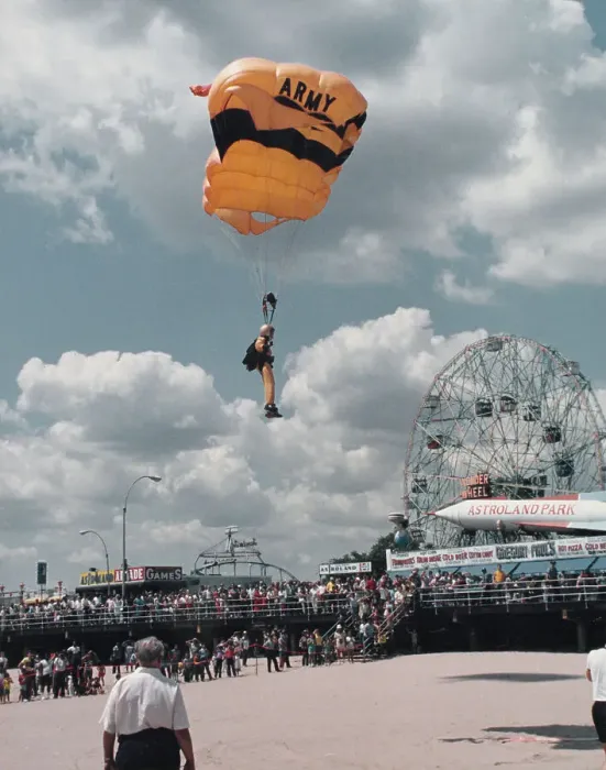 Framed Print : Betty Ann Fox parachuting at Coney Island Framed Print : Betty Ann Fox parachuting at Coney Island