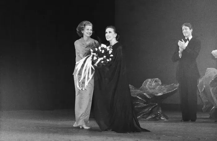 Framed Print : Betty Ford Giving Martha Graham Flowers Framed Print : Betty Ford Giving Martha Graham Flowers