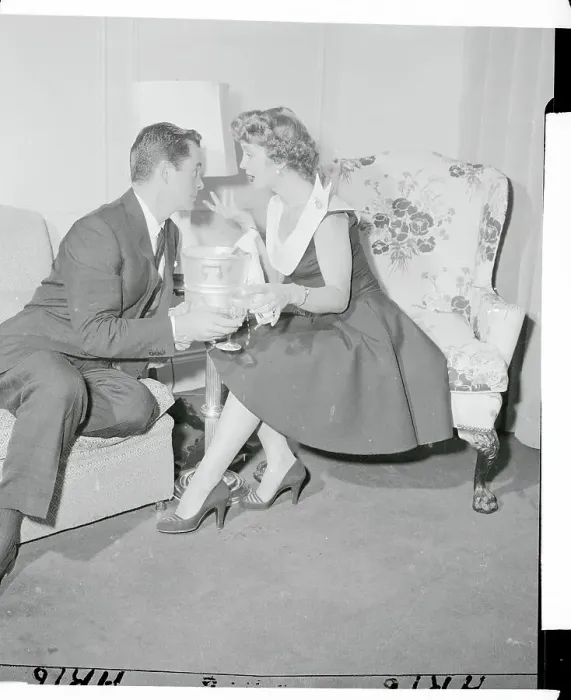 Framed Print : Betty Garrett and Husband Talking on Couch Framed Print : Betty Garrett and Husband Talking on Couch