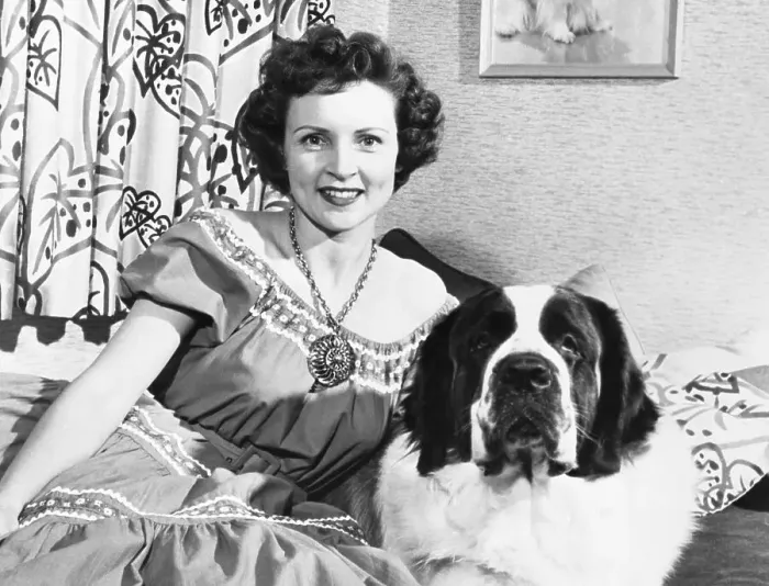 Framed Print : Betty White and Her St. Bernard Framed Print : Betty White and Her St. Bernard