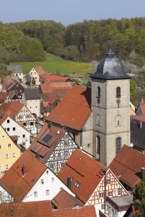 Framed Print : Betzenstein with the parish church, view from Schmidberg mountain, Little Switzerland, Upper Franconia, Franconia, Bavaria, Germany, Europe Framed Print : Betzenstein with the parish church, view from Schmidberg mountain, Little Switzerland, Upper Franconia, Franconia, Bavaria, Germany, Europe