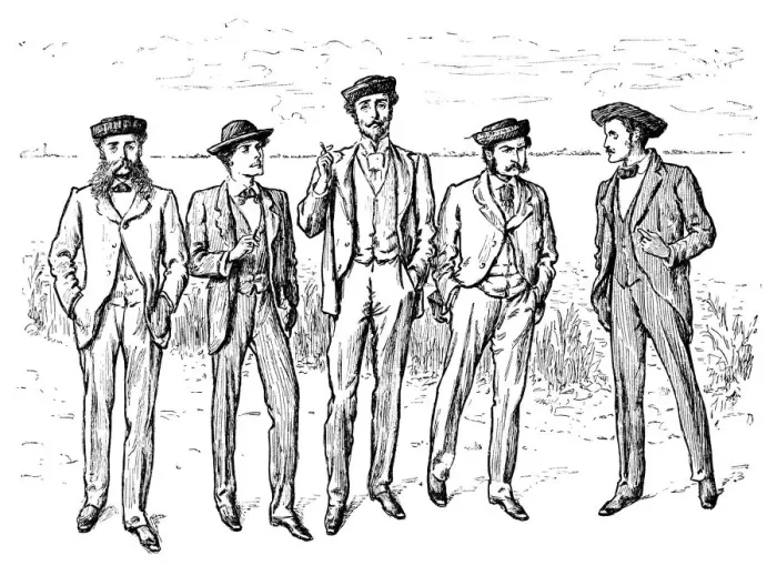 Framed Print : Five bewhiskered Victorian men standing in a line