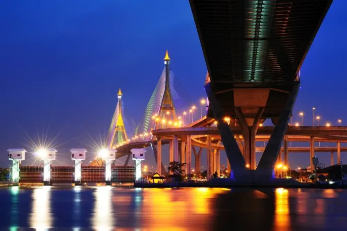 Framed Print : Bhumibol bridge across Chao Phraya river Framed Print : Bhumibol bridge across Chao Phraya river