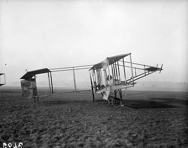 Bi-Plane. March 1916: A bi-plane on the airfield at Hendon Flying School