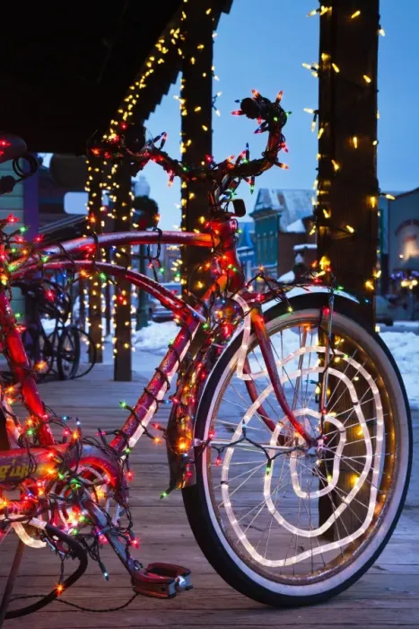 Framed Print : Bicycle covered in colored lights Framed Print : Bicycle covered in colored lights