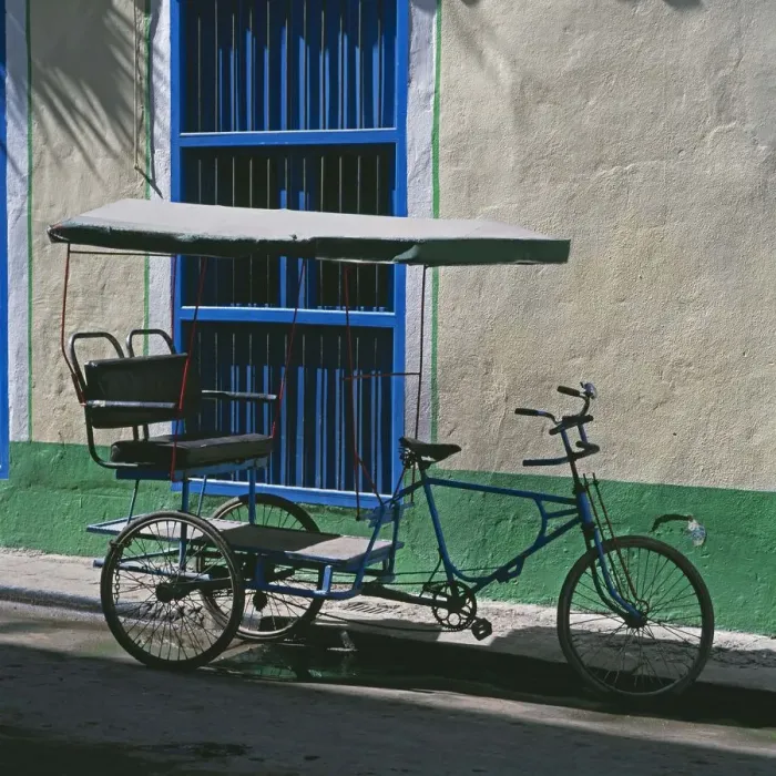 Framed Print : bicycle, cuba, cycle taxi, day, havana, nobody, old-fashioned, outdoor, parked, road Framed Print : bicycle, cuba, cycle taxi, day, havana, nobody, old-fashioned, outdoor, parked, road
