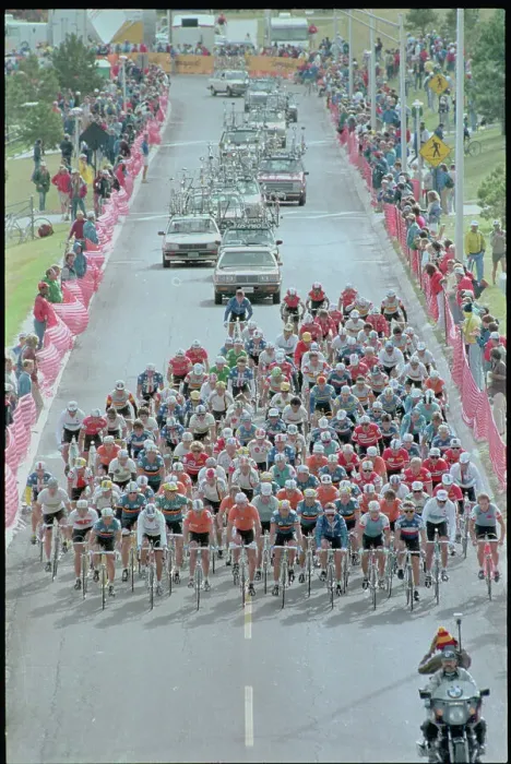 Framed Print : Bicycle Racing Event with Motorcade Framed Print : Bicycle Racing Event with Motorcade