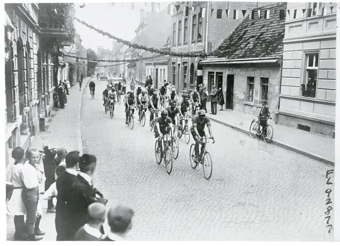 Framed Print : Bicyclists During Race