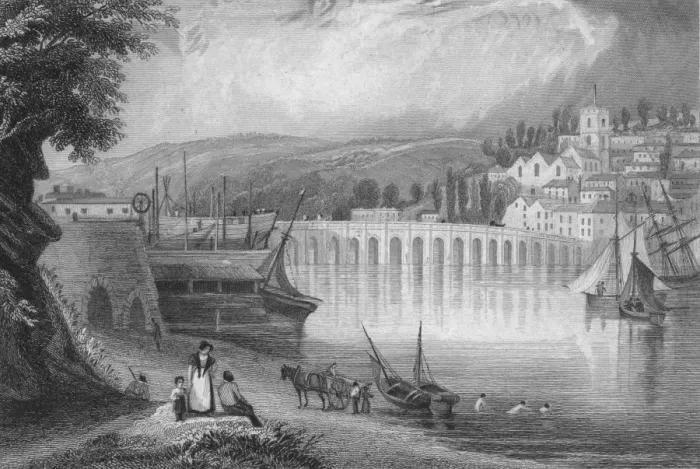 Framed Print : Bideford, Devon, circa 1790. Engraved by James Bingley after a drawing by G Framed Print : Bideford, Devon, circa 1790. Engraved by James Bingley after a drawing by G