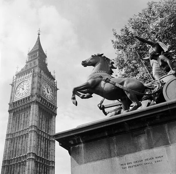 Big Ben. circa 1950: Big Ben is the great bell in the clock tower on the