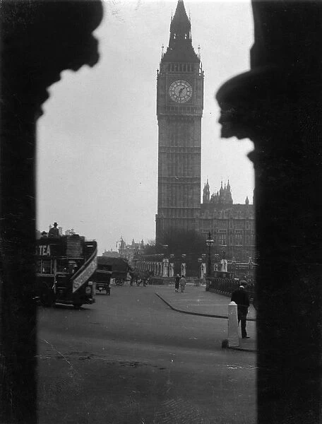 Big Ben. circa 1922: Big Ben and the Houses of Parliament viewed through