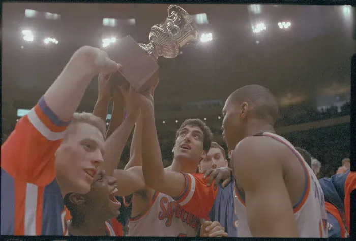 Framed Print : Big East Champions Holding Trophy Framed Print : Big East Champions Holding Trophy