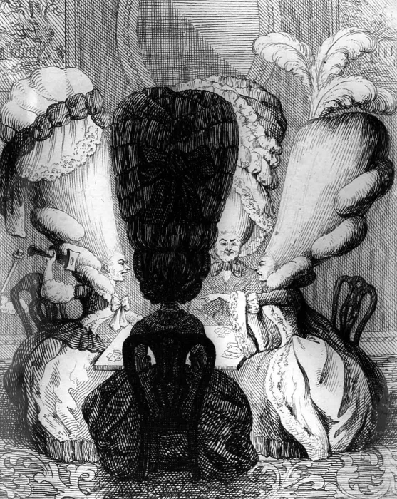 Framed Print : Big Hair. circa 1770: A cartoon parodying the high hair styles of the late 1700s Framed Print : Big Hair. circa 1770: A cartoon parodying the high hair styles of the late 1700s