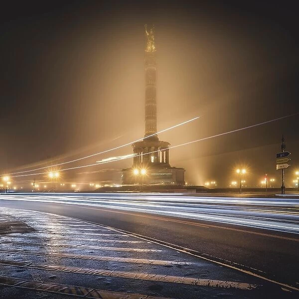 Big star and Victory Column in the fog, Berlin, Germany