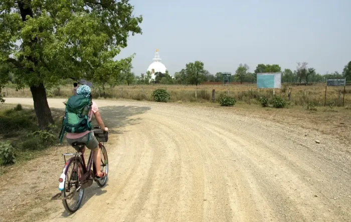 Framed Print : Biking near World Peace Pagoda in Lumbini Framed Print : Biking near World Peace Pagoda in Lumbini