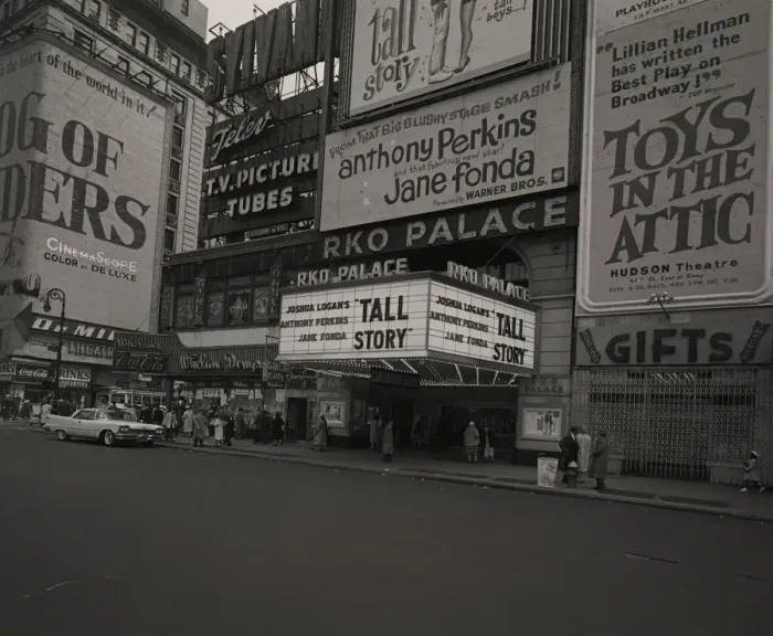 Framed Print : Billboards outside movie theater