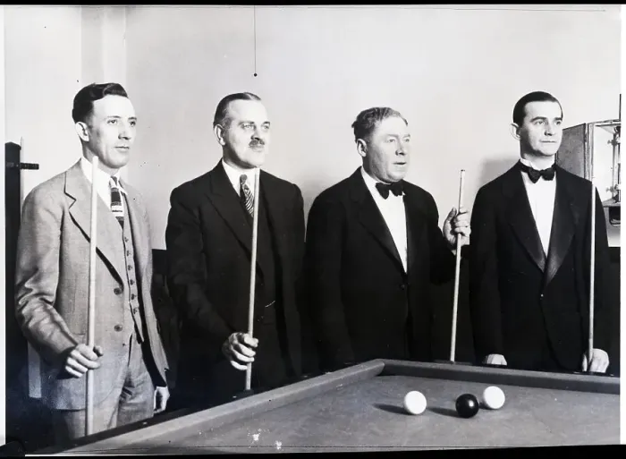 Framed Print : Billiard Players Standing Behind Table Framed Print : Billiard Players Standing Behind Table