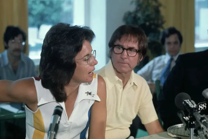 Framed Print : Billie Jean King and Bobby Riggs at Press Conference Framed Print : Billie Jean King and Bobby Riggs at Press Conference
