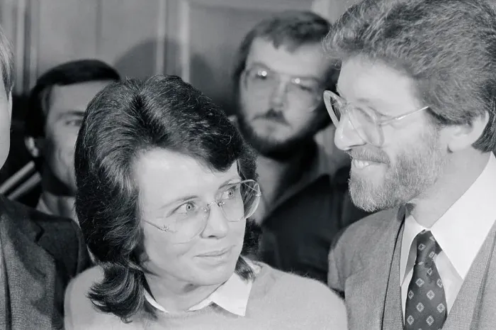 Framed Print : Billie Jean King and Dennis Wasser Having Private Conversation Framed Print : Billie Jean King and Dennis Wasser Having Private Conversation