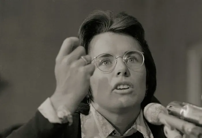 Framed Print : Billie Jean King Gesturing and Speaking at Microphones