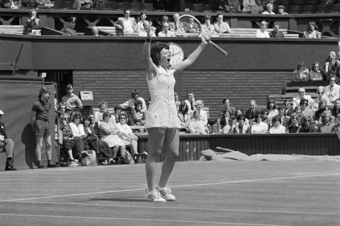 Framed Print : Billie Jean King Holding Her Arms Overhead and Yelling During Tennis Match