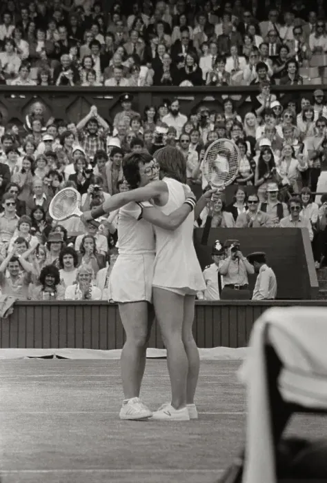 Framed Print : Billie Jean King and Martina Navratilova Embracing in Victory Framed Print : Billie Jean King and Martina Navratilova Embracing in Victory