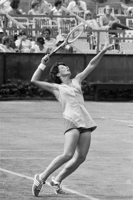 Framed Print : Billie Jean King Playing Tennis with a Difficult Move