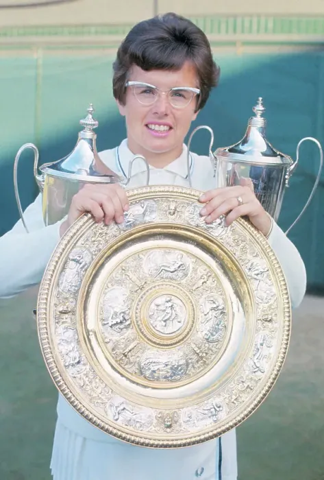 Framed Print : Billie Jean King with Trophies Framed Print : Billie Jean King with Trophies