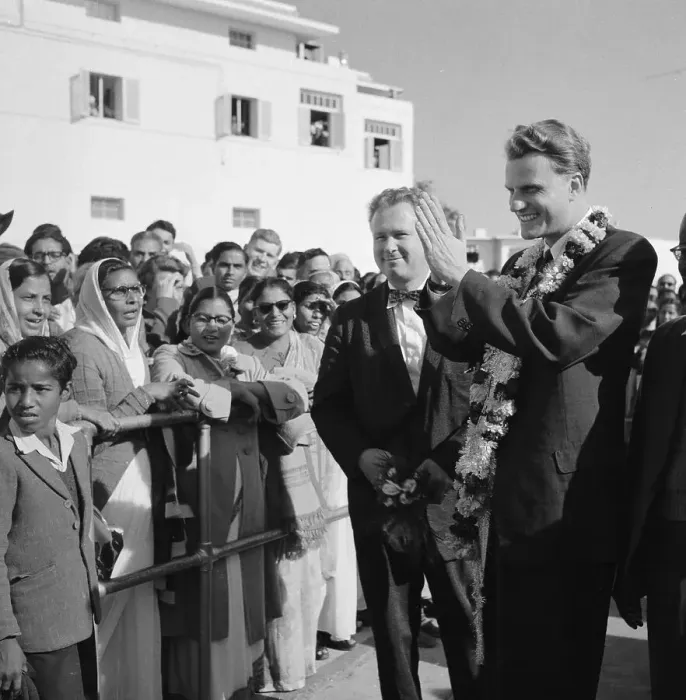 Framed Print : Billy Graham Displaying Indian Greeting Framed Print : Billy Graham Displaying Indian Greeting