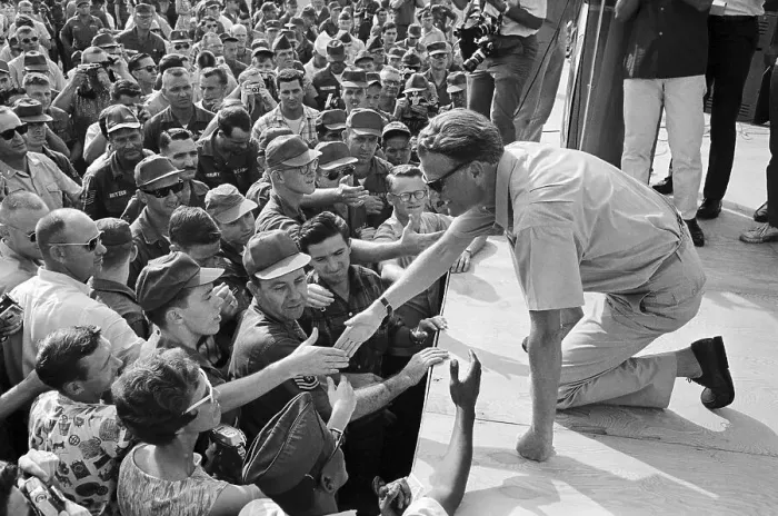Framed Print : Billy Graham Greeting Soldiers Framed Print : Billy Graham Greeting Soldiers