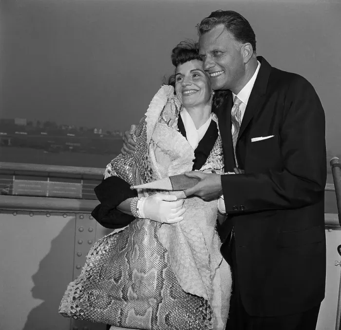 Framed Print : Billy Graham Hugging Wife on Ship Deck Framed Print : Billy Graham Hugging Wife on Ship Deck