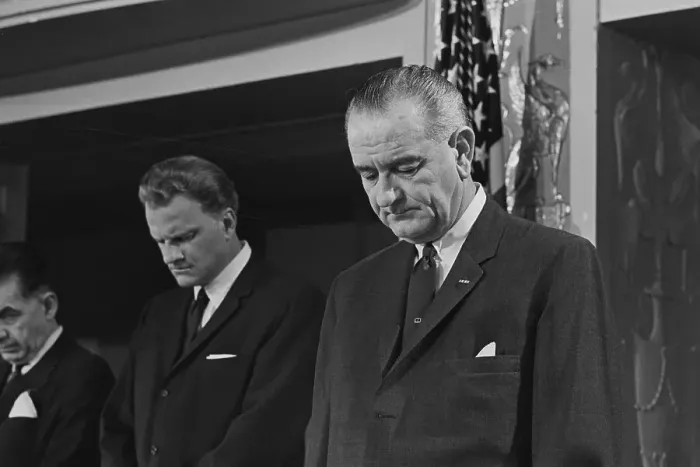 Framed Print : Billy Graham And Lyndon Johnson in Prayer