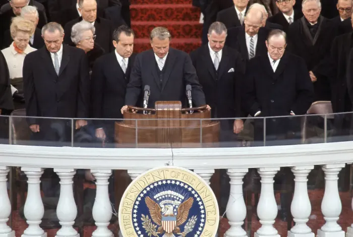 Framed Print : Billy Graham Reciting Prayer at Inauguration Ceremony Framed Print : Billy Graham Reciting Prayer at Inauguration Ceremony