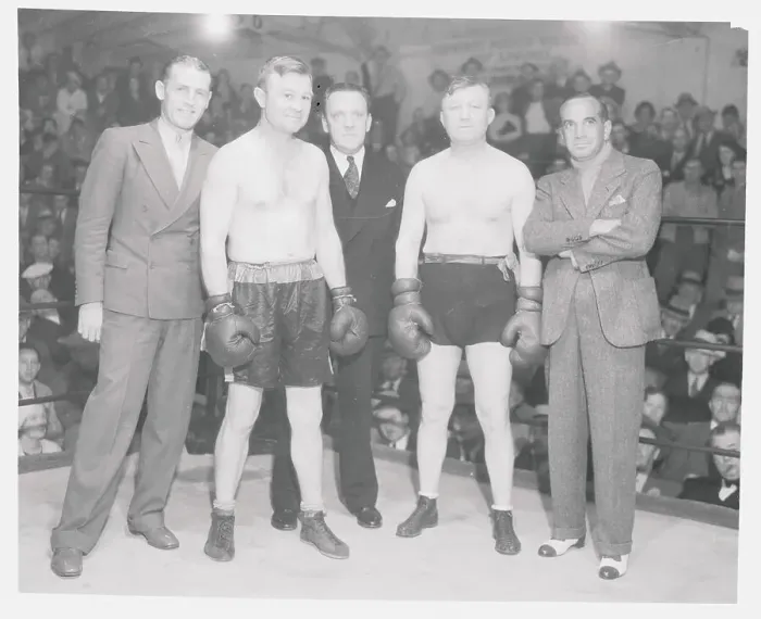 Framed Print : Billy Parke Sr. in the Ring with Young Opponent and Celebrities