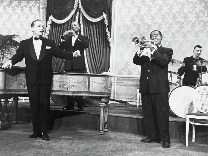 Framed Print : Bing Crosby Singing and Louis Armstrong Playing Trumpet