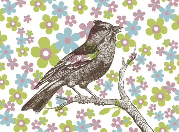 Framed Print : Bird on Floral Background Framed Print : Bird on Floral Background