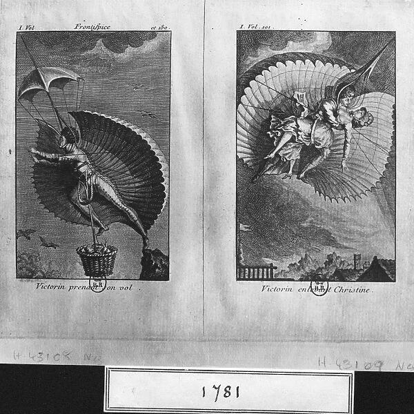 Bird Man. circa 1781: Book illustrations showing hero Victorin