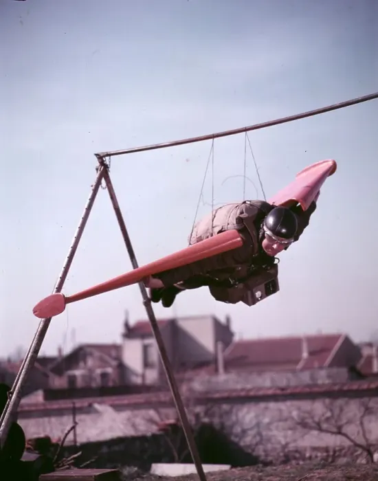 Framed Print : Birdman Leo Valentin demonstrates his method of flying Framed Print : Birdman Leo Valentin demonstrates his method of flying