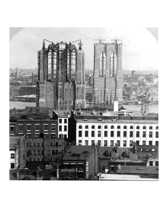 Framed Print : Birds Eye View Of The Brooklyn Bridge Under Construction Framed Print : Birds Eye View Of The Brooklyn Bridge Under Construction