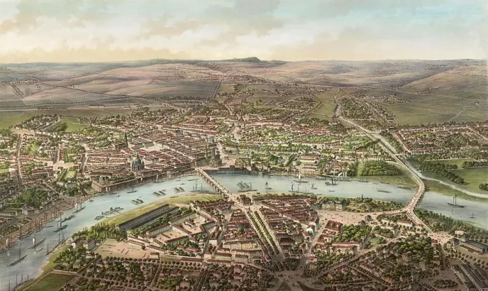 Framed Print : Bird's-eye view of Dresden, c. 1855, Saxony, Germany, Historic, digitally restored reproduction from an 18th or 19th century original Framed Print : Bird's-eye view of Dresden, c. 1855, Saxony, Germany, Historic, digitally restored reproduction from an 18th or 19th century original