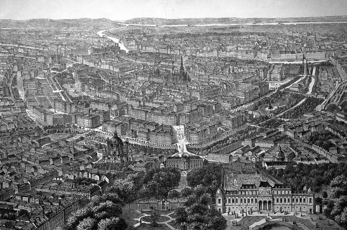 Framed Print : Bird's eye view of Vienna, c. 1890, digitally restored reproduction of a 19th century original, exact original date unknown, Austria Framed Print : Bird's eye view of Vienna, c. 1890, digitally restored reproduction of a 19th century original, exact original date unknown, Austria