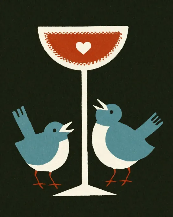 Framed Print : Two Birds and Tall Wine Glass Framed Print : Two Birds and Tall Wine Glass