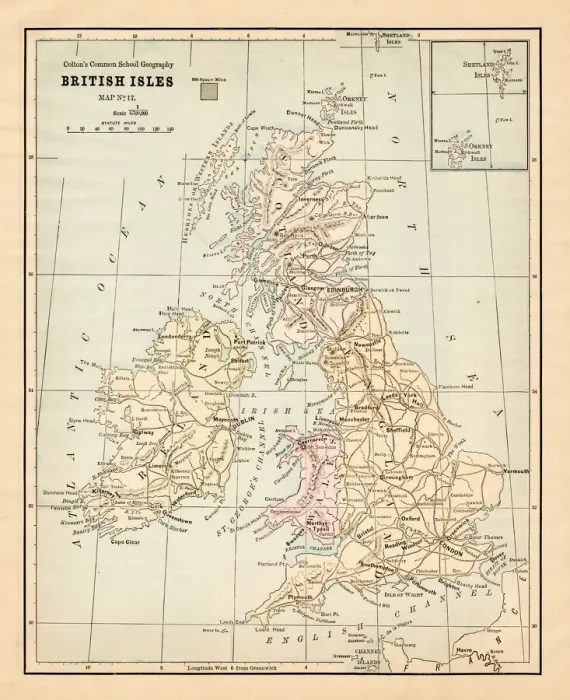 Framed Print : Biritsh Isles map 1881