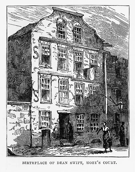 Birthplace of Dean Swift in Dublin, Ireland Victorian Engraving, 1840