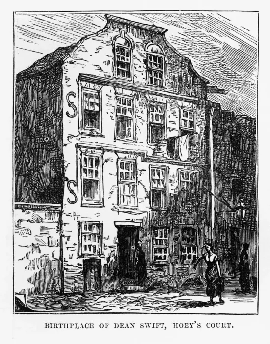 Framed Print : Birthplace of Dean Swift in Dublin, Ireland Victorian Engraving, 1840