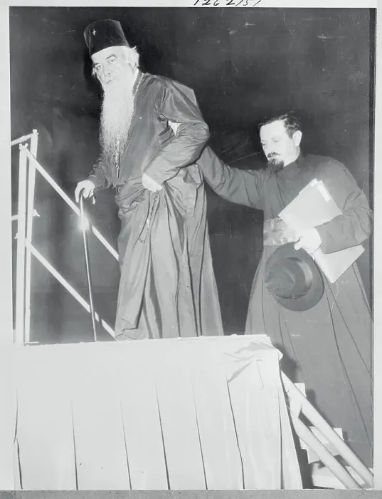 Framed Print : Bishop Nicholai Being Helped onto Podium Framed Print : Bishop Nicholai Being Helped onto Podium