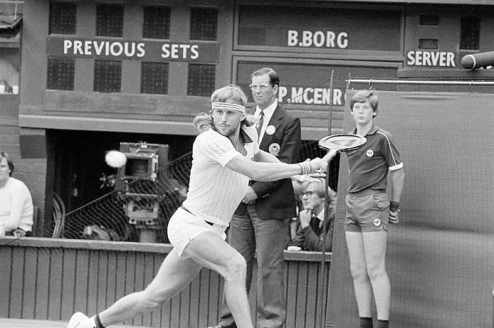 Framed Print : Bjorn Borg Playing at Wimbledon