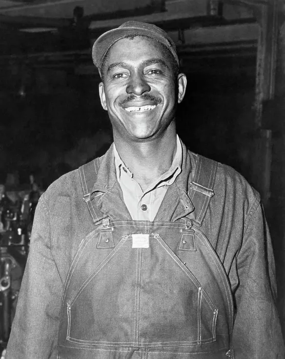 Framed Print : Black Auto-Worker Smiles, Waist Up Framed Print : Black Auto-Worker Smiles, Waist Up