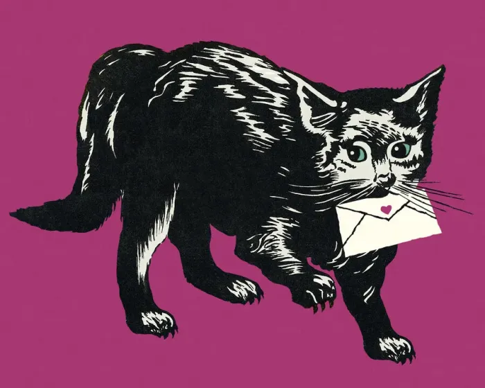 Framed Print : Black Cat Holding an Envelope Framed Print : Black Cat Holding an Envelope